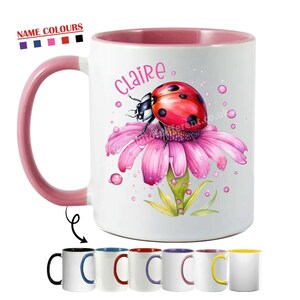 Personalised Ladybird Mug: Custom Name Ceramic Cup, Optional Coaster