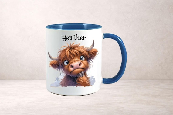 Personalised Highland Cow Mug with Name, Scottish Cow Gift for Her, Custom Animal Lover Cup UK