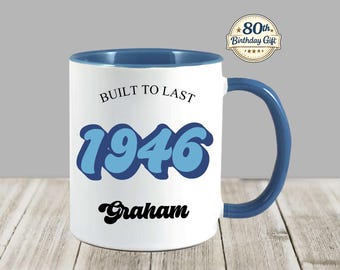 Personalised 80th Birthday Mug for Him, Custom Name 1946 Gift, Retro for Dad or Grandad