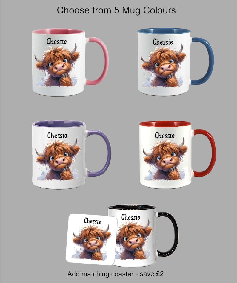 Personalised Highland Cow Mug with Name, Scottish Cow Gift for Her, Custom Animal Lover Cup UK image 4
