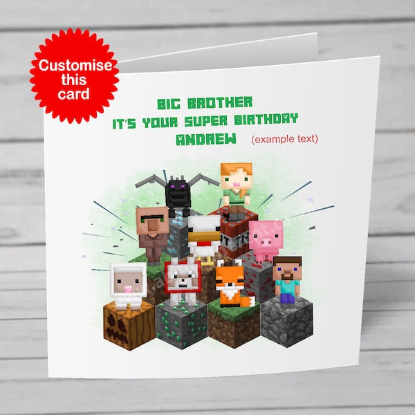 Minecraft personalised card , optional badge gift