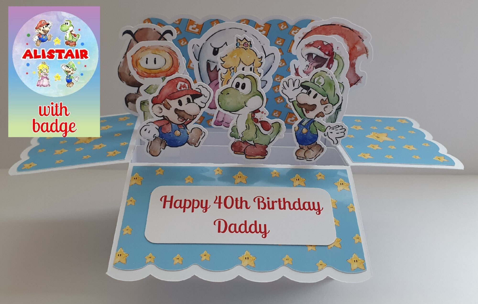 Mario Yoshi Personalised Card badge birthday son daughter | Etsy