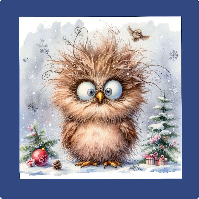 Animal Christmas Cards, Bad Hair Day , Set of 6 , Unique Designs
