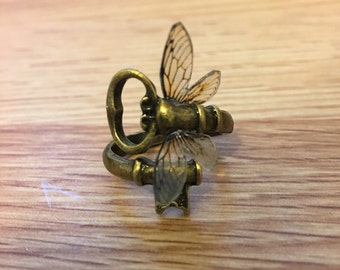 Bronze, gold or silver winged flying key ring "winged key"