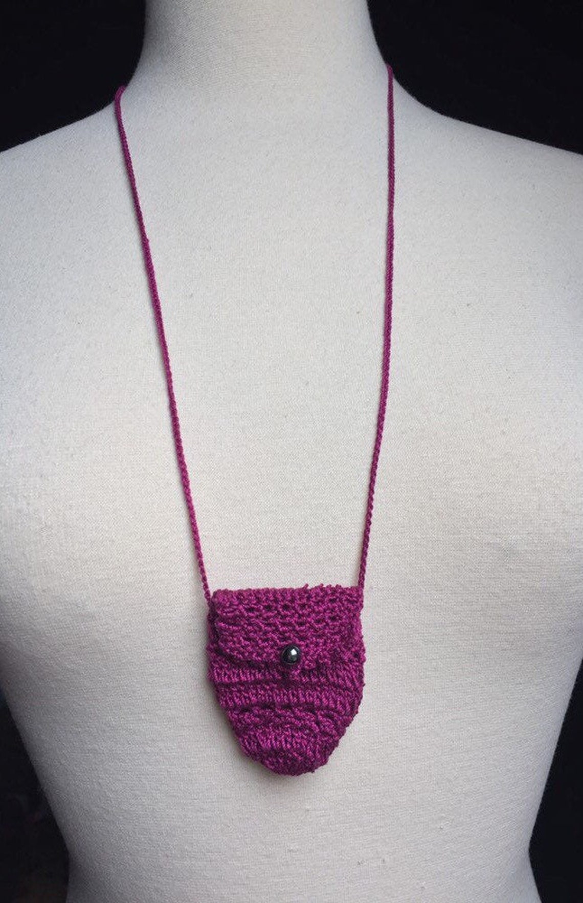 Crochet Crystal Pouch Medicine Bag Necklace Hematite Bead Etsy