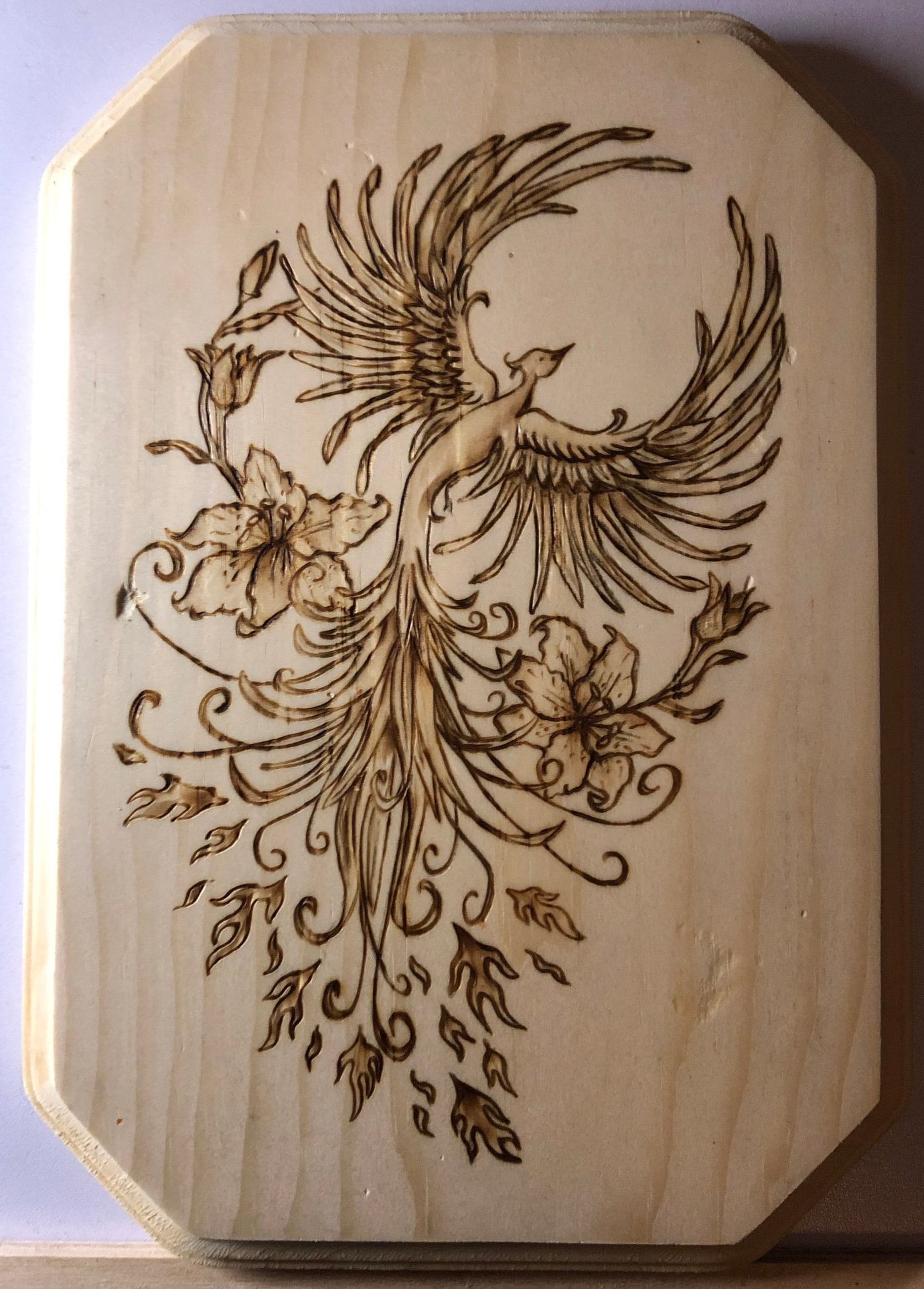 Feather and Humming Birds Plaque Personalized Pyrography Wood Burning Art  Natural Bark Border 11x6 