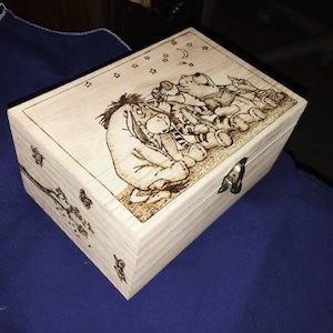 Custom designed Box - Personalized Woodburning Art - Winnie the Pooh & Friends Pyrography - Pooh, Piglet, Tigger, Eeyore -