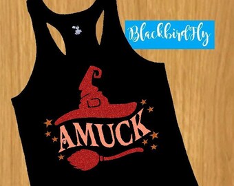 CHOOSE A SISTER - Amuck 3 witch inspired friends Halloween race running shirt, glitter or matte, 5 men/women's styles - 5K 10K half marathon