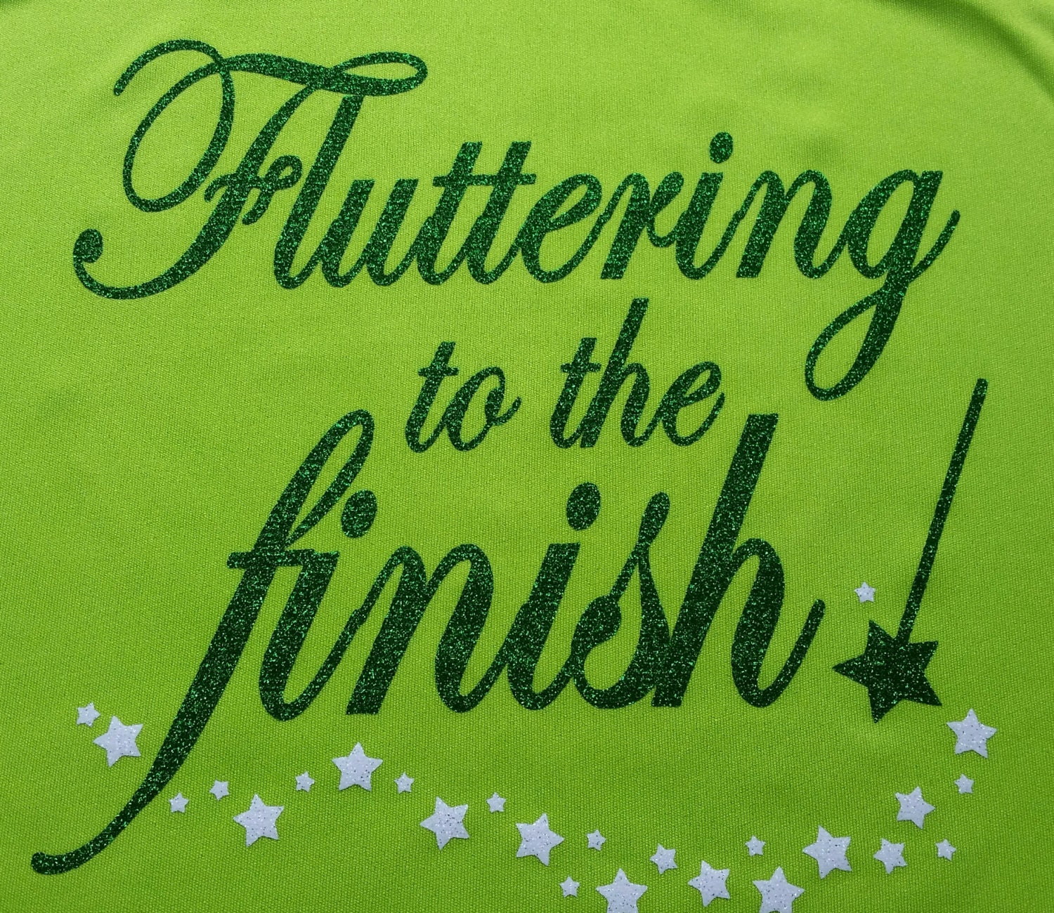 Tinker Bell inspired GLITTER Flutter to Finish lime green/chartreuse women's Dri-Equip running tank, choice of wings on back, sizes XS-4X