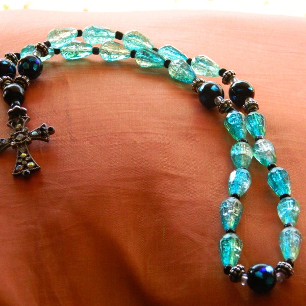 Protestant rosary, protestant prayer beads, Protestant prayer chain, Glorichain, Mothers day gift, OOAK gift, recovery gift , blue beads, 