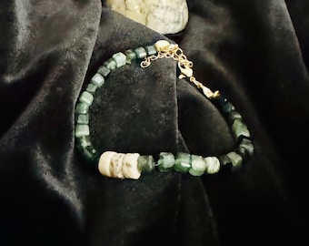 Resilience Bracelet / Moss Agate and Feldspar Smoky Quartz Gemstone Bracelet / Adjustable / Crystal Jewelry