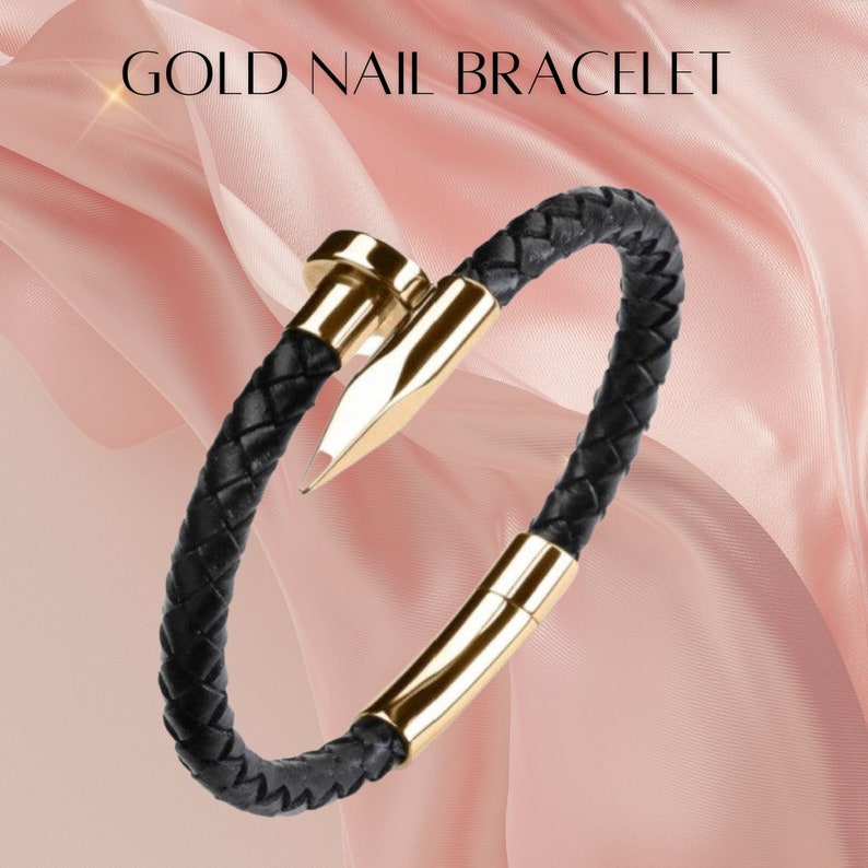 Gold Nail Bracelet Stainless Steel Buckle Etsy