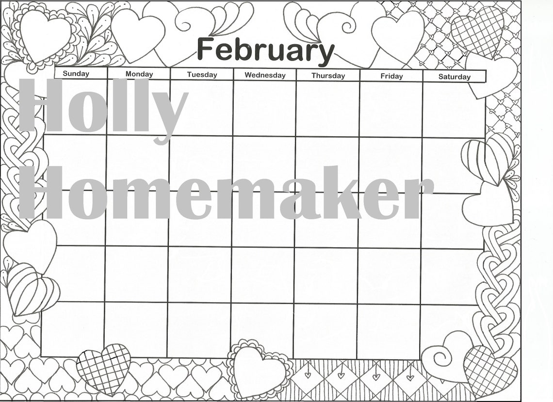 February Calendar Coloring Page Coloring Pages