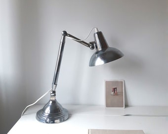 Lampa biurkowa w stylu vintage, chromowana, regulowana, w stylu francuskim, lata 50. XX wieku