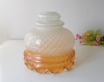 Antyczna francuska lampa wisząca z mlecznego szkła, brązowe, faliste krawędzie, styl vintage z lat 30. XX wieku