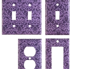 1-Gang Device Receptacle Wallplate Pattern Purple Leaf Violet Feather Design Plant Magenta Single Outlet Wall Plate/Panel Plate/Cover Light Panel Cover 