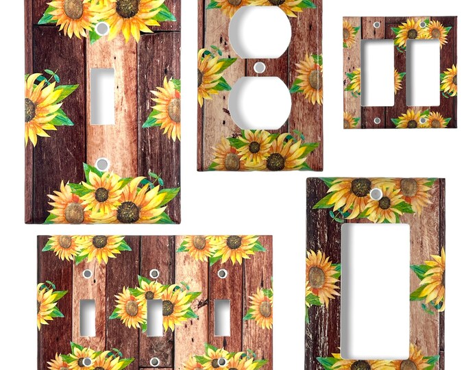 Sunflowers Floral Light Switch & Outlet Plate Combo – Kitchen Room Wall Decor, Black/Yellow Toggle Design