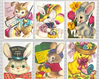 Retro Easter Folded Cards A2 Size Set of 6 or 12 with Envelopes Happy Easter Card Blank Inside
