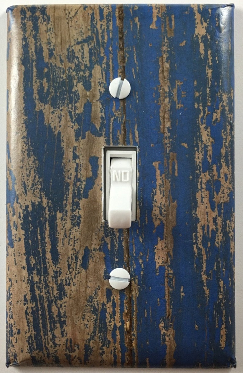 Blue Distressed Paint Wood Decor Single Toggle Decorative Etsy