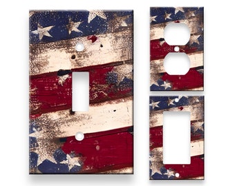 Rustic American Flag Decorative Single Toggle Light Switch Cover wall plate Unbreakable Midway Size
