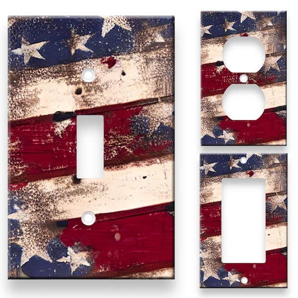 Rustic American Flag Decorative Single Toggle Light Switch Cover wall plate Unbreakable Midway Size