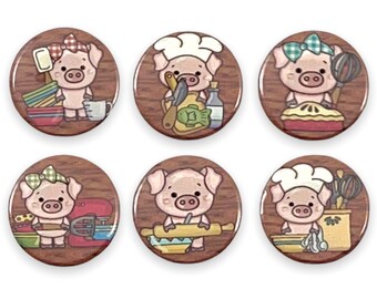 Set of 6 Cooking Baking Chef Cute Pigs Decorative 1 Inch Magnets for Kitchen, Refrigerator, Whiteboard, Office, Locker