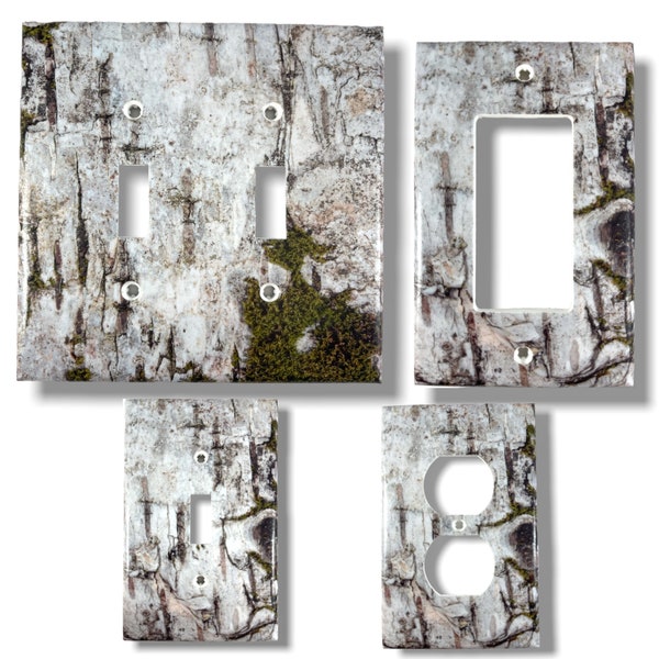 Birch Tree Bark Design Decorative Midway Size Unbreakable Light Switch Outlet Wall Plate Cover