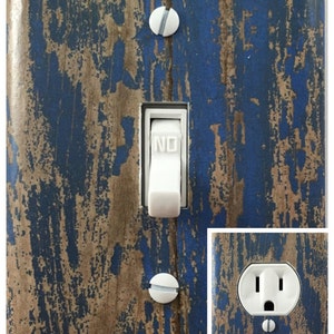 Blue Distressed Paint Wood Decor Single Toggle Decorative Light Switch Cover Outlet Switch Plate *Free Shipping*