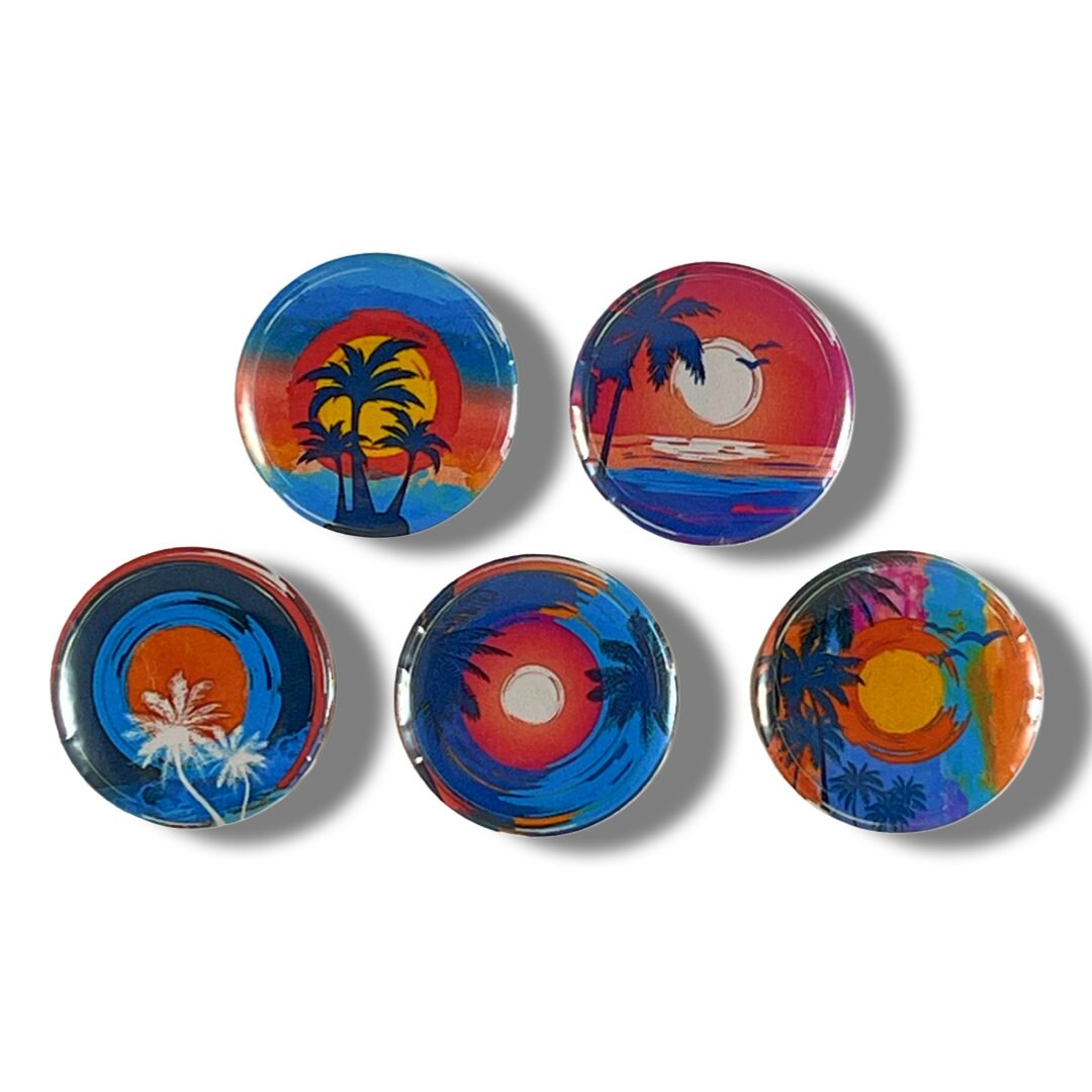 Beach Palm Tree Sunset Set of 5 Decorative 1 Inch Magnets for Fridge ...