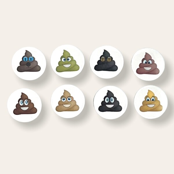 Set of 8 Poop Emoji Decorative 1 Inch Magnets for Kitchen, Refrigerator, Whiteboard, Locker Office