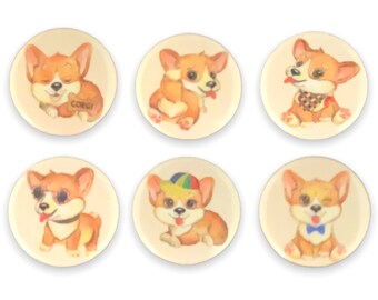 Set of 6 Cute Corgi Dogs 1 Inch Magnets for Kitchen Refrigerator Fridge Whiteboard Office Locker