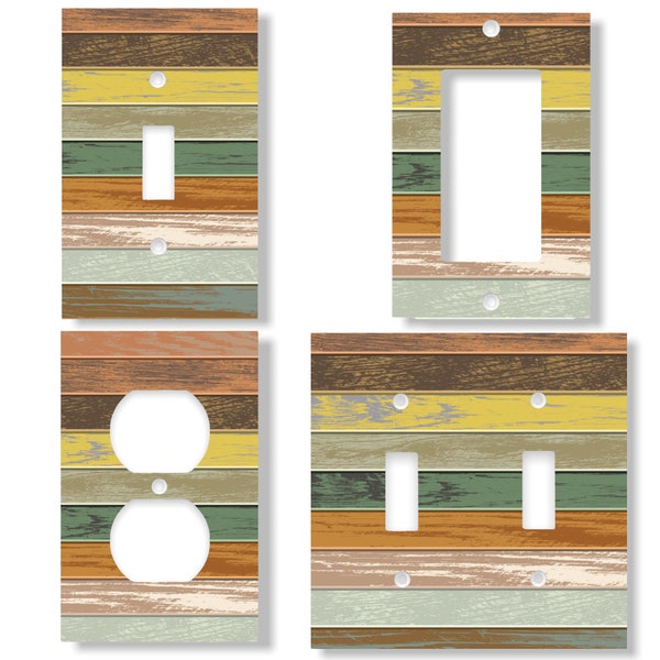 Vintage Distressed Painted Wood Pattern Design Decorative Light Switch Outlet Rocker GFCI Wall Plates Cover Rustic Farmhouse