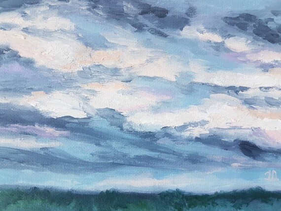 Beringstraat Afwezigheid Grappig Wolken en lucht schilderen op doek Mini schilderij kleine | Etsy