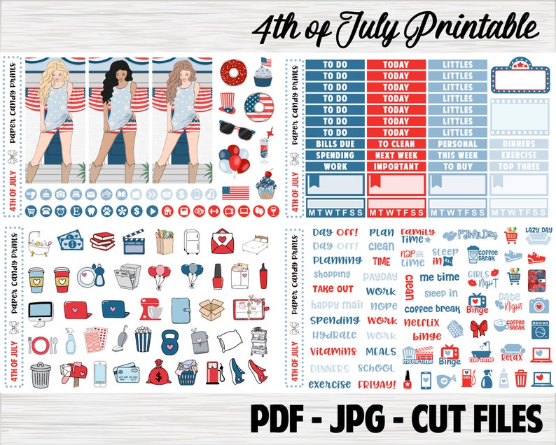 4th of July HAPPY PLANNER Classic Printable Planner Stickers Digital ...