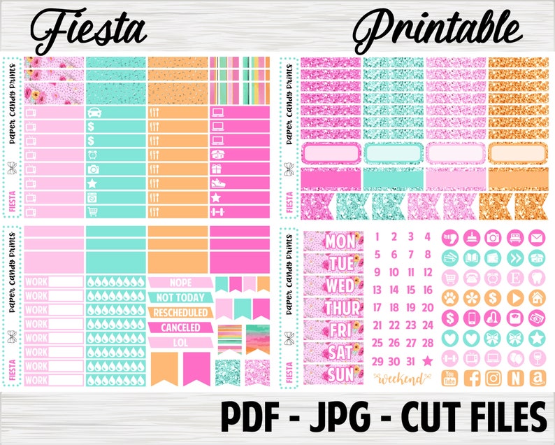 Fiesta Erin Condren Vertical Printable Planner Stickers | Etsy