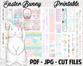 Easter Bunny | Erin Condren Vertical | Printable Planner Stickers | Digital Deluxe Weekly Kit |  Silhouette Cut Files | DIY Stickers