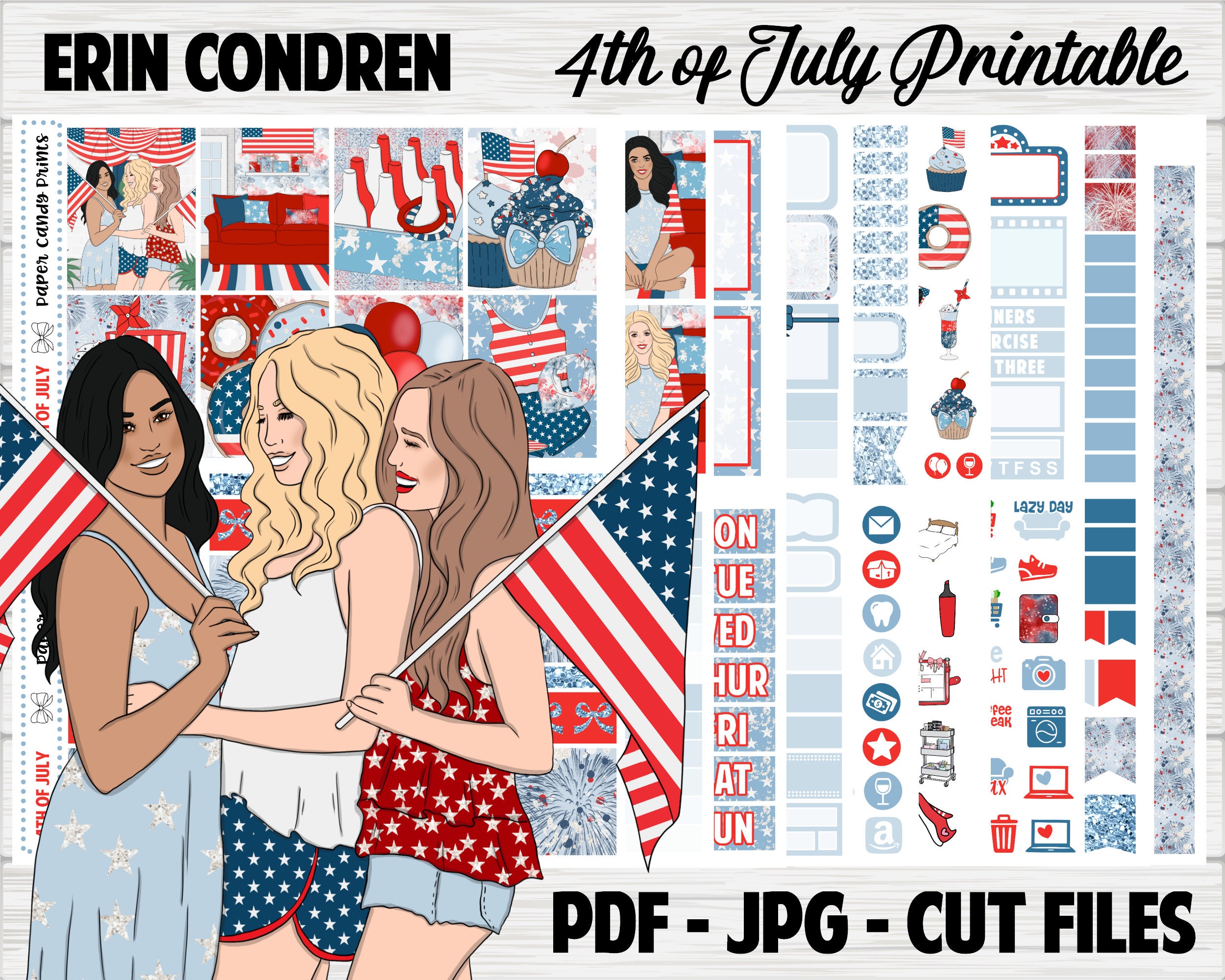 Backyard 4th DIY Erin Condren Planner Printables Printable Weekly Printable Planner Stickers Fourth Of July Independence Day