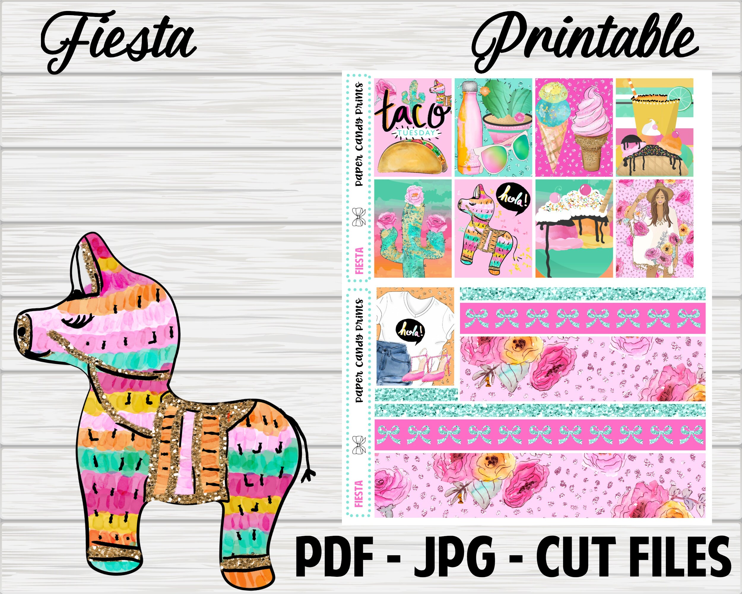 Fiesta Erin Condren Vertical Printable Planner Stickers - Etsy