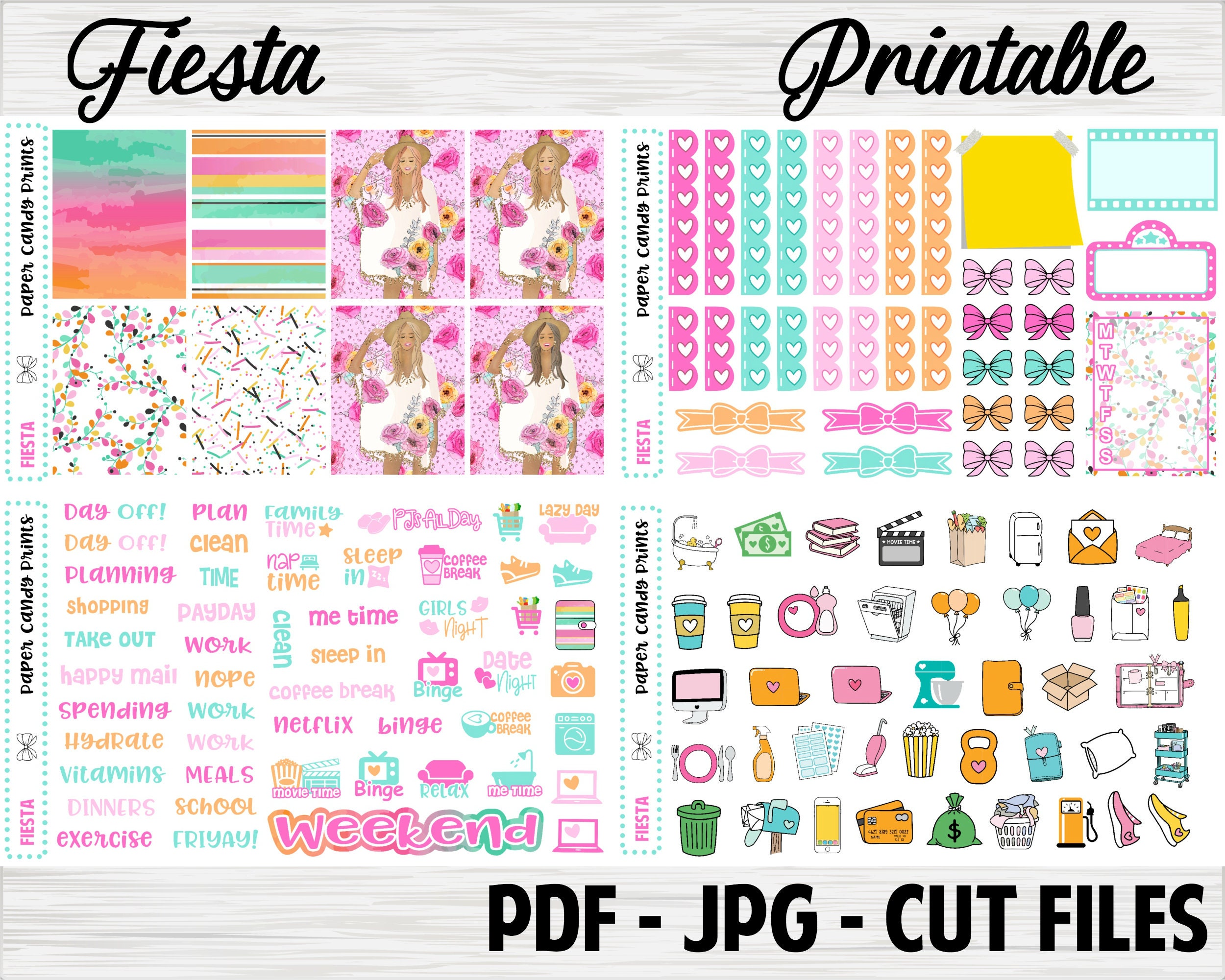 Fiesta Erin Condren Vertical Printable Planner Stickers - Etsy