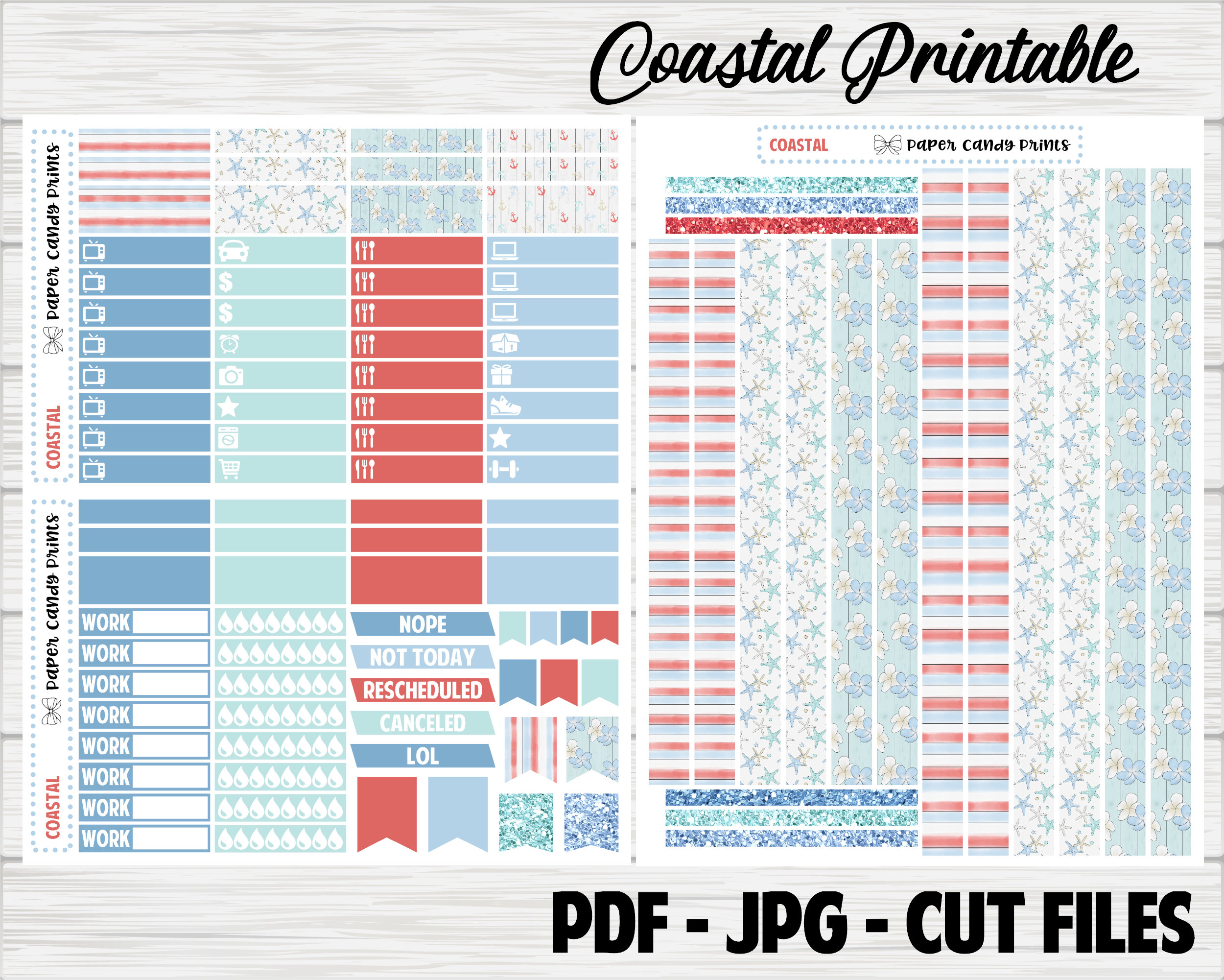 Coastal ERIN CONDREN Vertical Printable Planner Stickers - Etsy