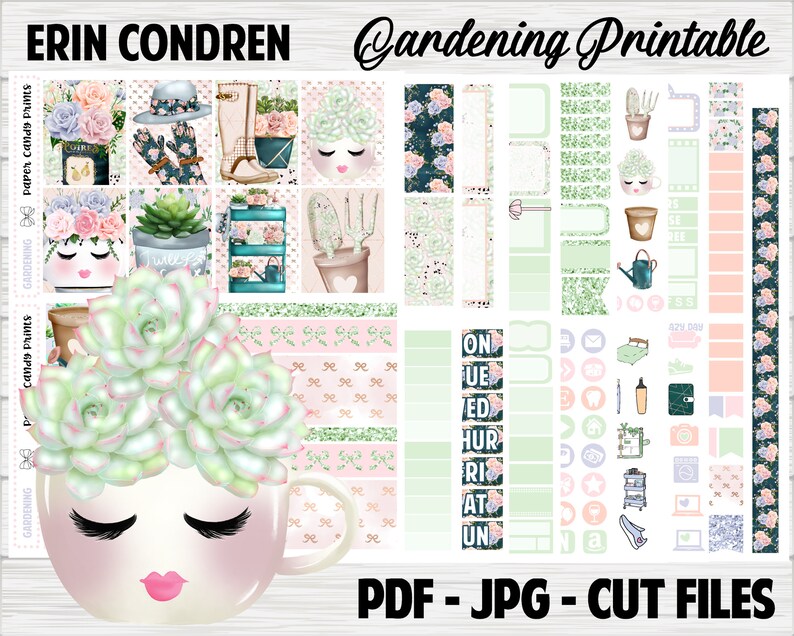 Gardening ERIN CONDREN Vertical Printable Planner Stickers Digital ...