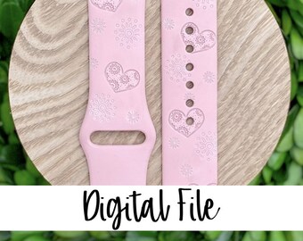Flowery Heart Watchband File, Valentine's Watchband Digital File, Watch Band, Engraved Watchbands, Laser Watch File