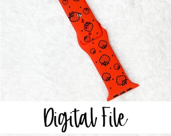May include: Orange Apple Watch band with a black and white strawberry pattern. Digital File.