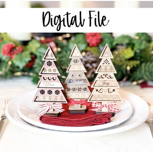 Pacchetto di file digitali per biglietti per albero, file di impostazione del luogo, file di progettazione dell'albero scandinavo, impostazione del luogo di Natale, file di Natale