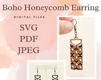 Boho Honeycomb Earring File, Jewelry File, Digital File, Earrings, Earring, Laser Jewelry File, Laser cut jewelry