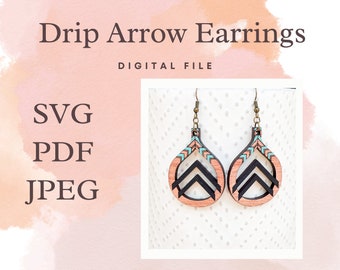Drip Arrow Earring File, Jewelry File, Digital File, Earrings, Earring, Laser Jewelry File, Laser cut jewelry