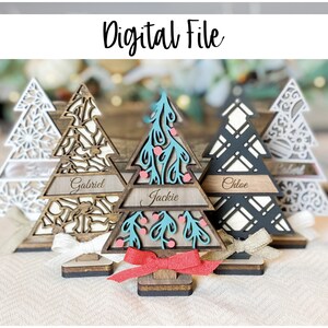 Pacchetto di file digitali per carte con posti a sedere con motivi sull'albero, file di impostazione del luogo, file di progettazione dell'albero scandinavo, impostazione del luogo di Natale, file di Natale