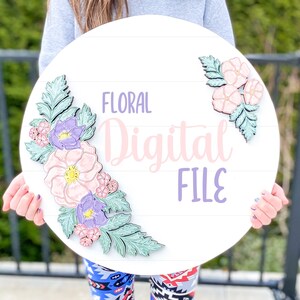 Floral Round Sign SVG- Chloe design, File for laser, Glowforge file, Floral file, spring file, flower svg, tulip file, easter file