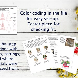 Puede incluir: Un conjunto de instrucciones para un proyecto de artesan&iacute;a de &aacute;rbol de Navidad. Las instrucciones incluyen diagramas codificados por colores, instrucciones paso a paso e im&aacute;genes. El texto dice "Por favor, lea las instrucciones PDF antes de comenzar. Codificaci&oacute;n de colores en el archivo para una f&aacute;cil configuraci&oacute;n. Pieza de prueba para comprobar el ajuste."