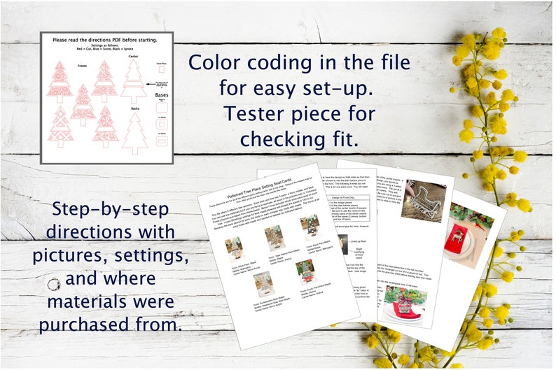 Puede incluir: Un conjunto de instrucciones para un proyecto de artesan&iacute;a de &aacute;rbol de Navidad. Las instrucciones incluyen diagramas codificados por colores, instrucciones paso a paso e im&aacute;genes. El texto dice "Por favor, lea las instrucciones PDF antes de comenzar. Codificaci&oacute;n de colores en el archivo para una f&aacute;cil configuraci&oacute;n. Pieza de prueba para comprobar el ajuste."
